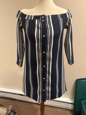 English Factory Navy and White Striped Dress